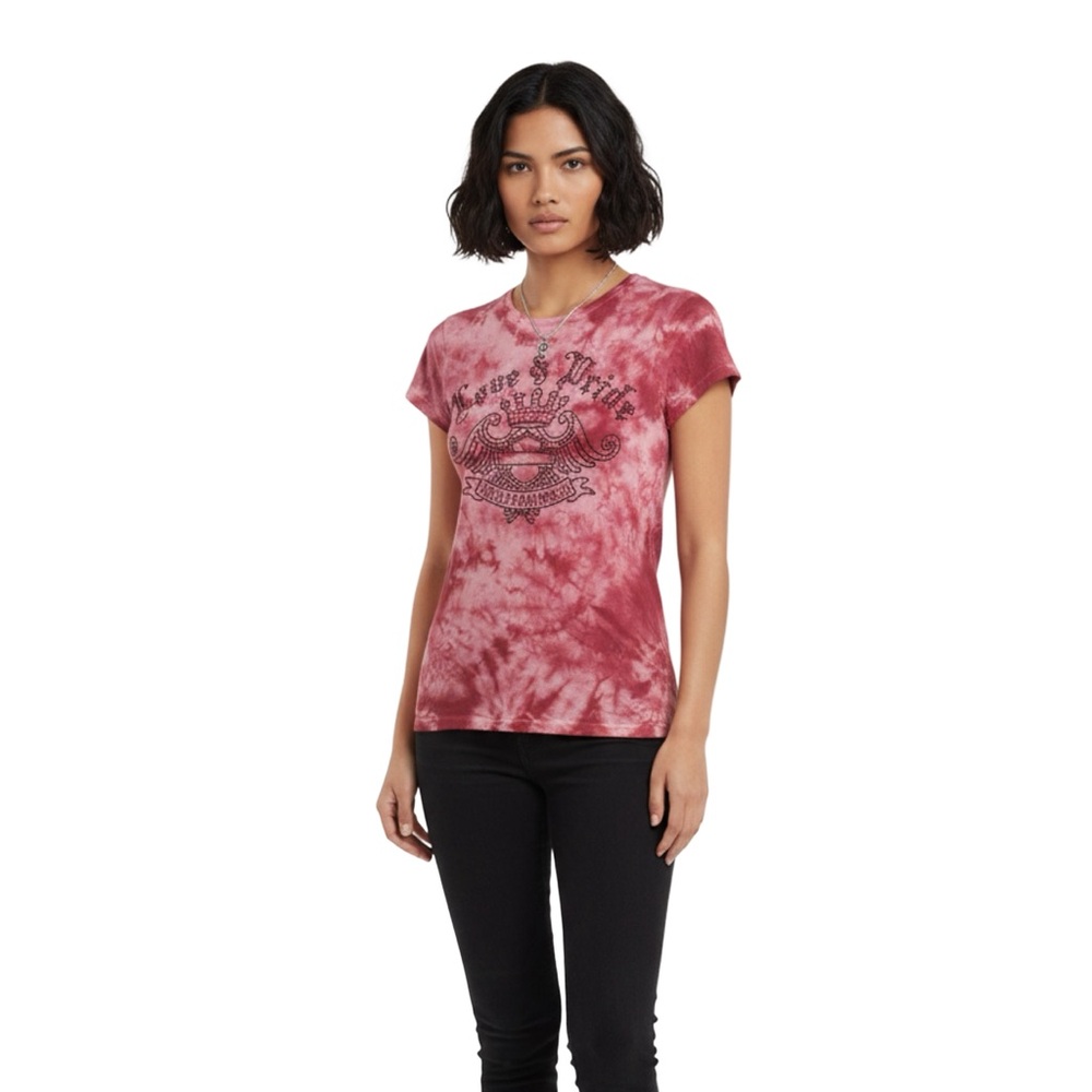 Harley-Davidson Woman’s Red Tie-Dye Crew Neck Graphic Tee Size Small P2P 17” - Picture 3 of 6